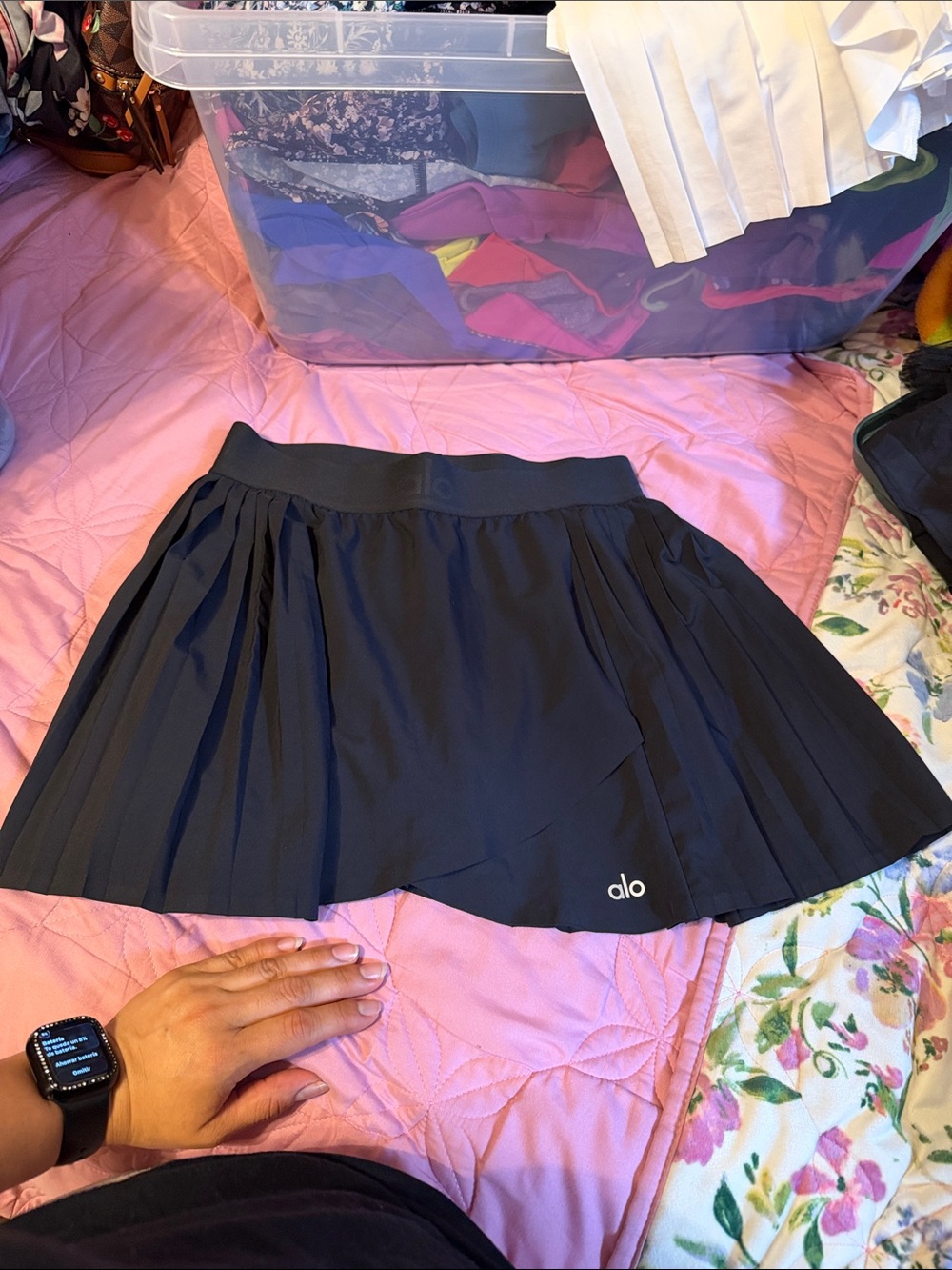 ALO Yoga Black Pleated Athletic Mini Skirt
